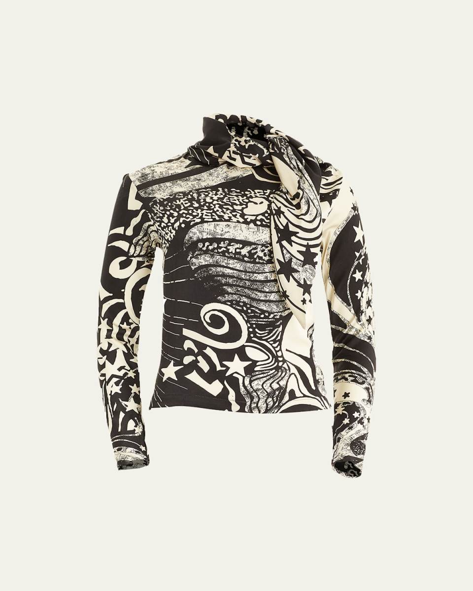 Joni Button-Front Printed Silk Blouse
